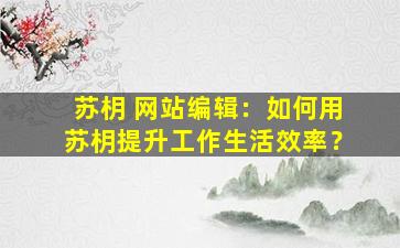 苏枂 网站编辑：如何用苏枂提升工作生活效率？
